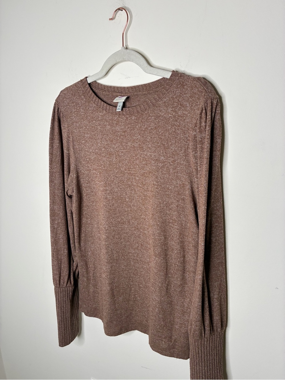 A new day, Office Wear, Mauve-Brown Lightweight Crewneck Fuzzy, Pullover Sweater